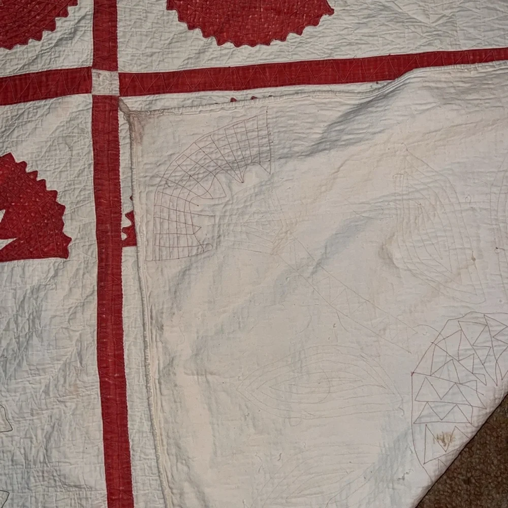 Antique handmade quilt 82” x 66” hand stitched patchwork